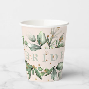 Gobelets En Papier Mariage Champêtre Moderne Rose Gold et Eucalyptus