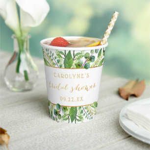 Gobelets En Papier Mariage Chic Simplicité avec Feuillage & Or