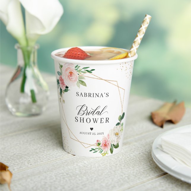Gobelets En Papier Mariage civil géométrique doré rose floral (Insitu)