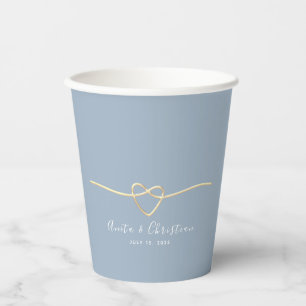 Gobelets en papier mariage Cœur en or bleu poussié