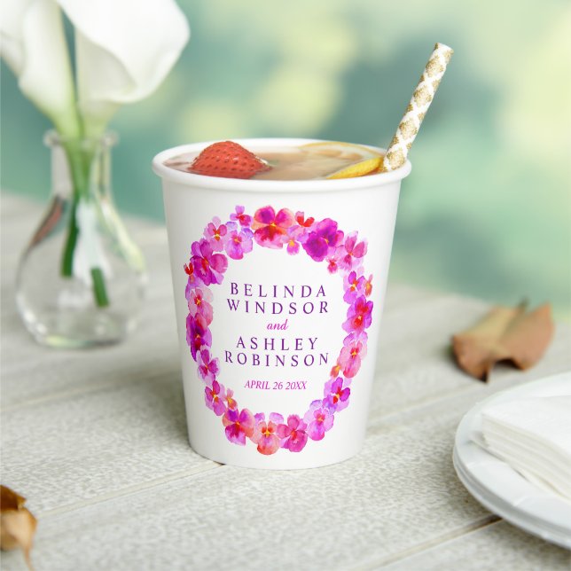 Gobelets En Papier Mariage d'aquarelle de fleurs rose (Insitu)