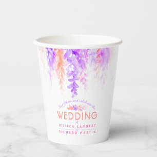 Gobelets En Papier Mariage d'aquarelle de vigne fleurie violette