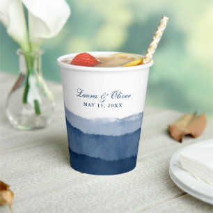 Gobelets En Papier Mariage d'aquarelle Indigo Blue Ombre   Douche  