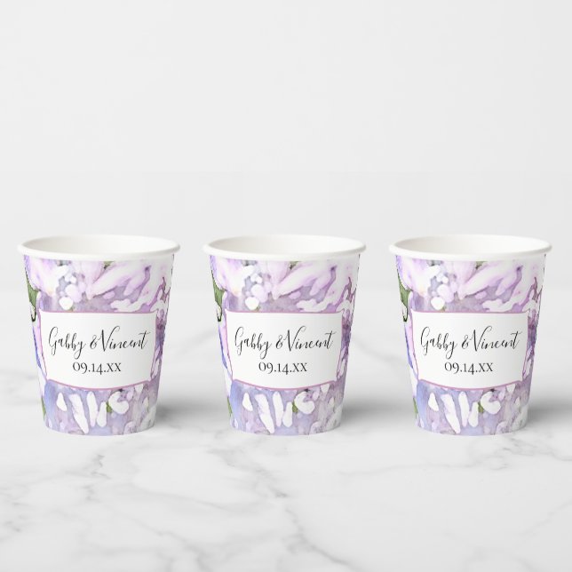 Gobelets En Papier Mariage d'aquarelle violet Lilac Fleurs (Multi)