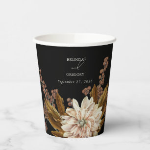 Gobelets En Papier Mariage de automne d'aquarelle noire florale d'aut