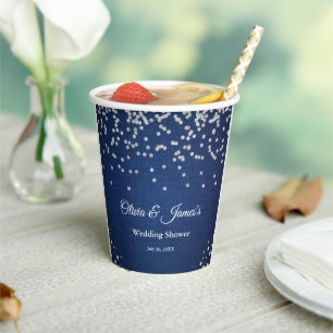 Gobelets En Papier Mariage de couple en denim bleu avec diamants et p