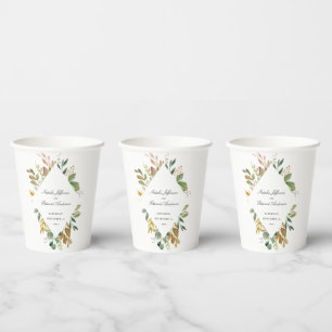 Gobelets En Papier Mariage de feuillage vert, brun et or