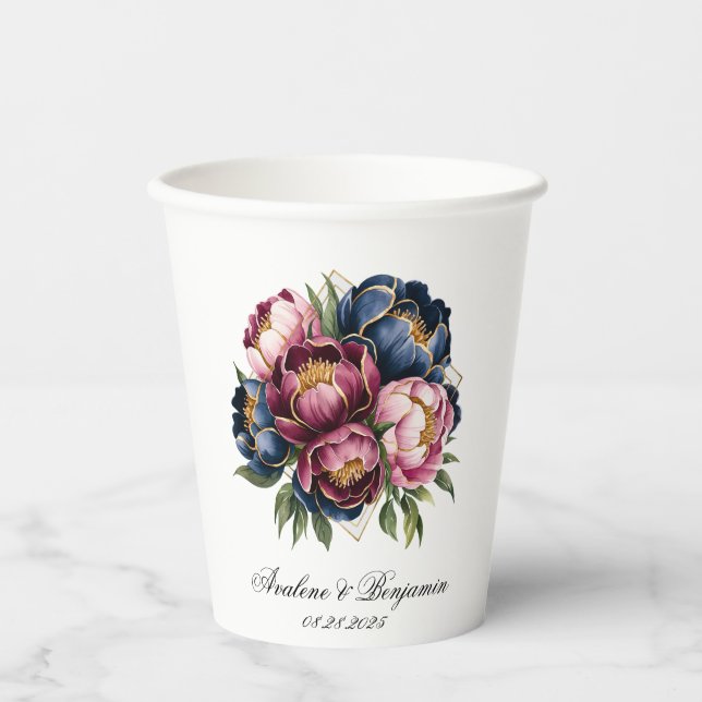 Gobelets En Papier Mariage de la marine Bourgogne rose (Recto)