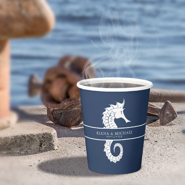 Gobelets En Papier Mariage de mer Blue Wave Wht/Navy ID836 (Créateur téléchargé)