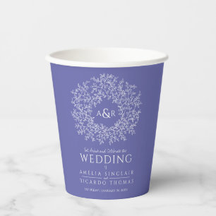 Gobelets En Papier Mariage de monogramme de feuille peri bleu violet
