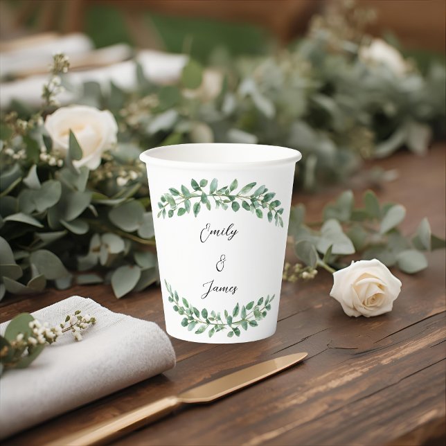 Gobelets En Papier Mariage de verdure botanique élégant personnalisé (Créateur téléchargé)