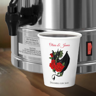 Gobelets En Papier Mariage d'Imaginaire Black Dragon rouge Roses