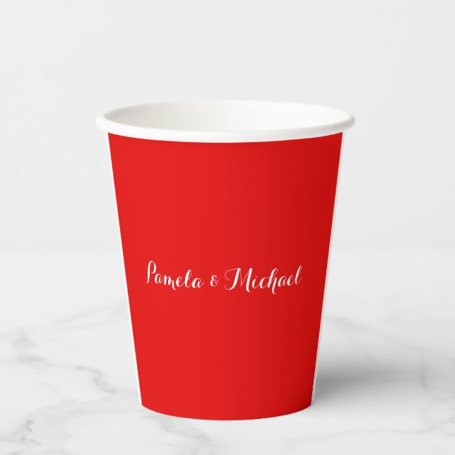 Gobelets En Papier Mariage Élégant Minimaliste Classique Rouge Chaud (Recto)