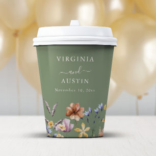 Gobelets En Papier Mariage Fleur sauvage Sage Green Boho