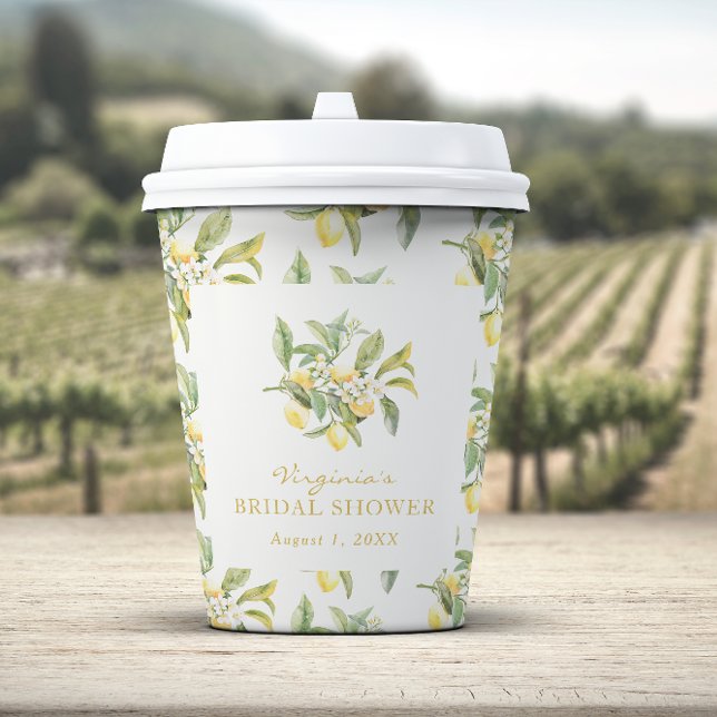 Gobelets en papier mariage floral au citron (Lemon Floral Bridal Shower Paper Cups by Painted Paperie
)