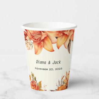 Gobelets En Papier Mariage Floral Automnal Élégant