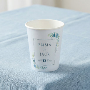 Gobelets En Papier Mariage floral bleu élégant