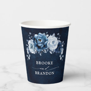 Gobelets En Papier Mariage floral de la marine d'ardoise bleu Dusty P