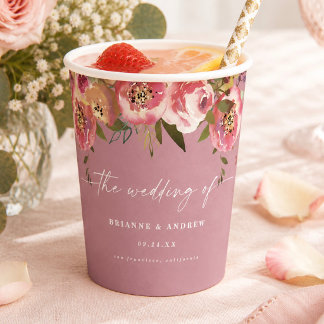Gobelets En Papier Mariage Floral Rose Sauvage Fleurie Chic