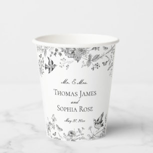 Gobelets En Papier Mariage Floral Vintage Toile De Jouy Noir