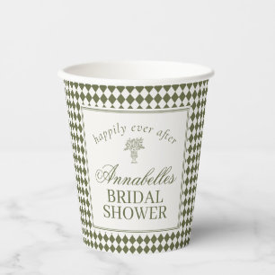 Gobelets En Papier Mariage Harlequin Vérifié Vert Olive pour la Fête