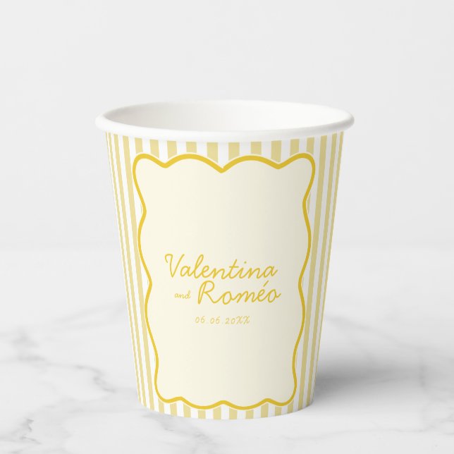 Gobelets En Papier Mariage jaune beurre moderne (Recto)