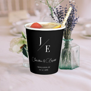 Gobelets En Papier Mariage monogramme minimal   Noir