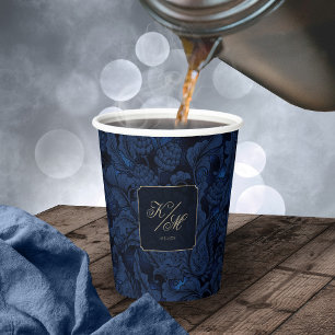 Gobelets En Papier Mariage officiel Paisley Navy Blue ID767