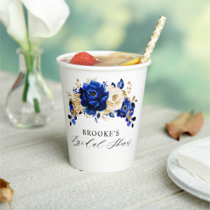 Gobelets En Papier Mariage Royal Bleu Jaune Or Floral Shower