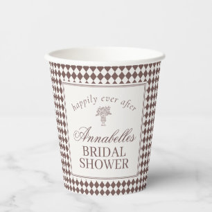 Gobelets En Papier Mariage Shower carreau arlequin marron Moka