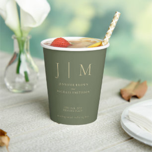 Gobelets En Papier Mariage Simple Boisson Minimaliste Sage et Or