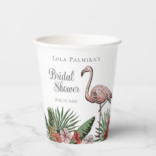 Gobelets En Papier Mariage Tropical Floral Pink Flamingo
