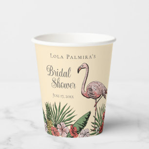 Gobelets En Papier Mariage Tropical Floral Pink Flamingo