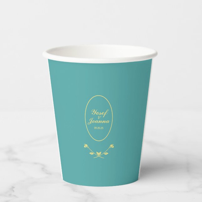 Gobelets En Papier Mariage turquoise et Gold (Recto)