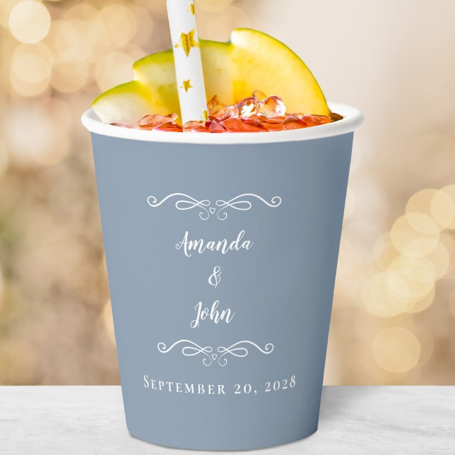 Gobelets En Papier Mariée Groom Elégante Réception de mariage Dusty B (Bride Groom Elegant Wedding Reception Dusty Blue Paper Cups)