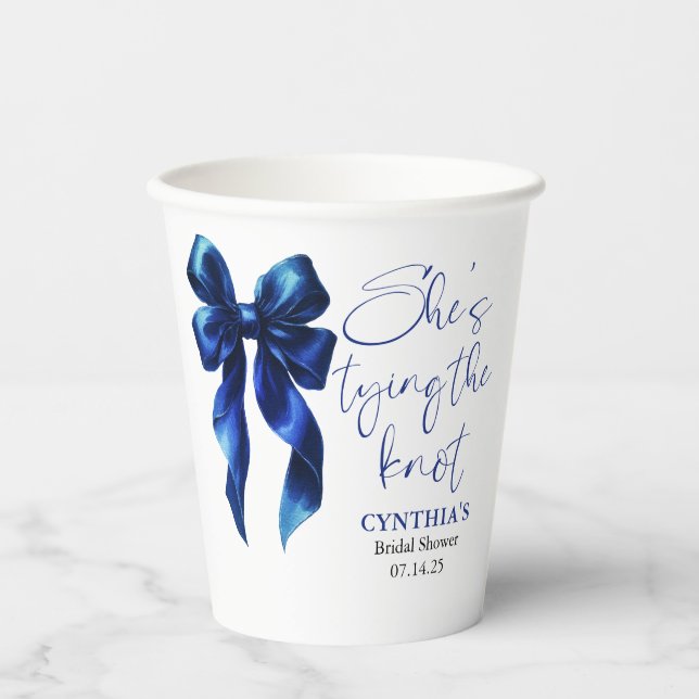 Gobelets En Papier Marine Bleu Bow Elle noue la Fête des mariées de n (Recto)