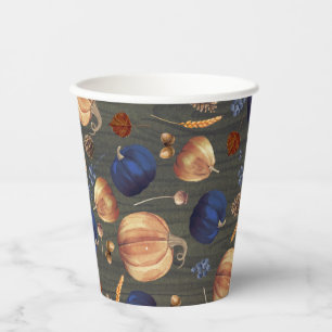 Gobelets En Papier Marine Bleu Orange Citrouille Automne Harvest Bois