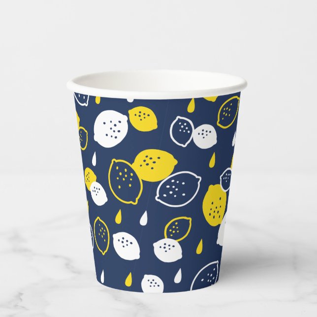 Gobelets En Papier Marine Blue Lemon Art - Refresh Citrus Design (Recto)