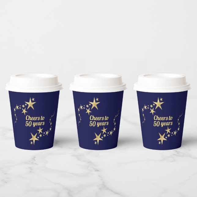 Gobelets En Papier Marine et Gold Stars applaudissent à 50 ans annive (Multi)