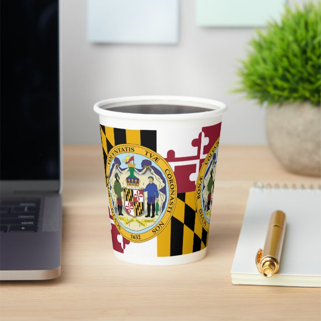 Gobelets En Papier Marylander Flag & Seal Design, Flag of Maryland (Insitu)