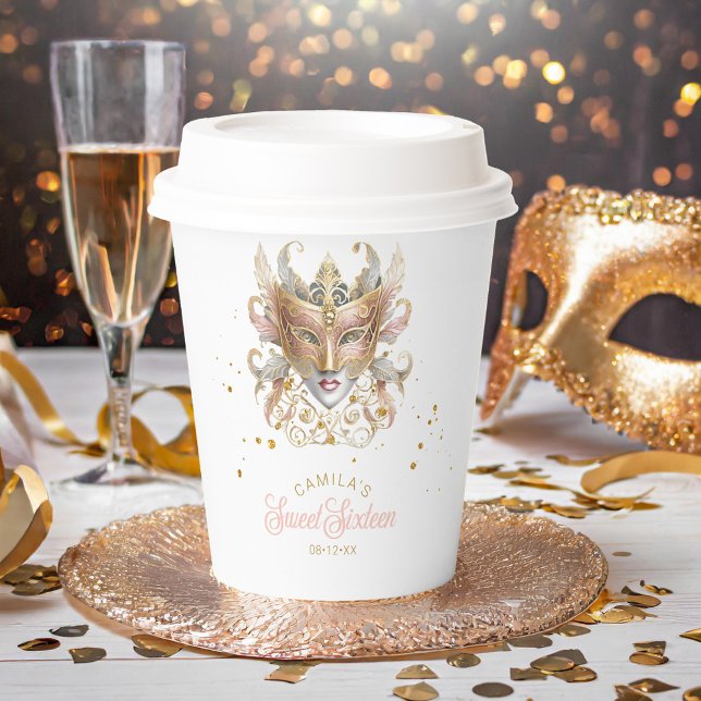 Gobelets En Papier Masquerade Motif Sweet sixteen Rose Gold ID1032 (Créateur téléchargé)