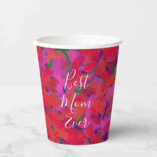 Gobelets En Papier Meilleure Maman Jamais Rouge Floral Jardin Main Pe