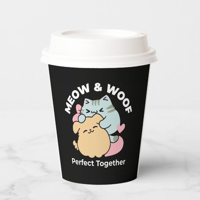 Gobelets En Papier Meow & Woof Perfect Together - Cute Cat and Dog (Recto)