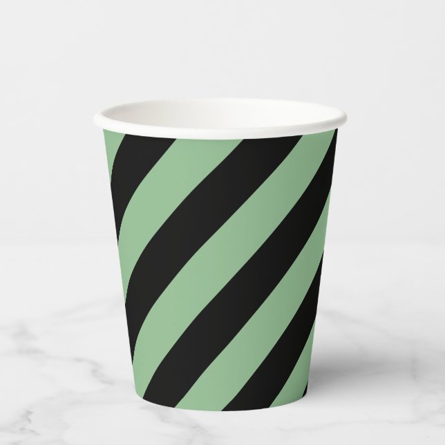 Gobelets En Papier Mer foncée Grandes bandes diagonales vertes et noi (Recto)