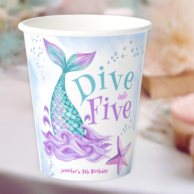 Gobelets En Papier Mermaid 5e anniversaire Plongée en cinq (Créateur téléchargé)