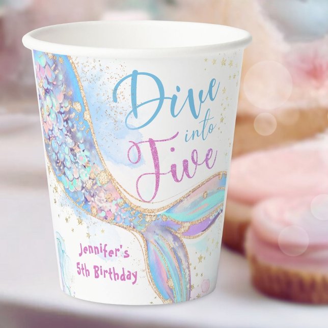 Gobelets En Papier Mermaid 5e anniversaire Plongez dans cinq tasses d (Créateur téléchargé)