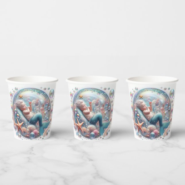 Gobelets En Papier Mermaid Christening (Multi)