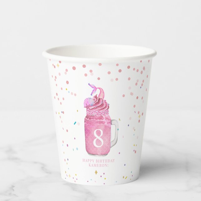 Gobelets En Papier Mermaid Mason Jar Milkshake Girls Pink Anniversair (Recto)