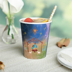 GOBELETS EN PAPIER MERRY CHRISTMAS NATIVITY COUPES DE PAPIER
