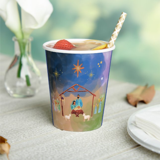 GOBELETS EN PAPIER MERRY CHRISTMAS NATIVITY COUPES DE PAPIER (Insitu)